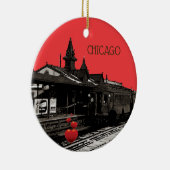 Chicago L 1950 Wasserfarbe Sepia Fotograf U-Bahn Keramikornament (Rechts)