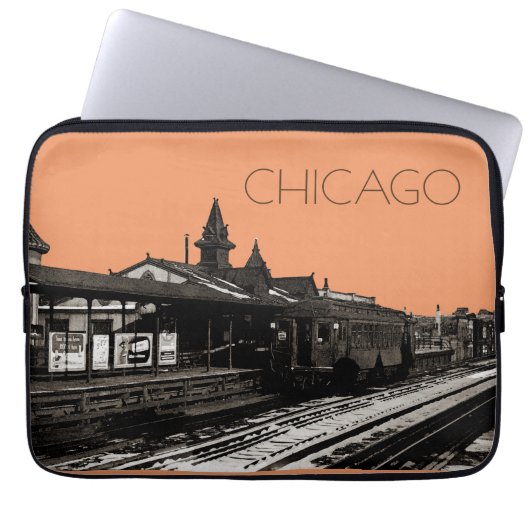 Chicago L 1950 Wasserfarbe Sepia Fotograf U-Bahn Laptopschutzhülle (Vorderseite)