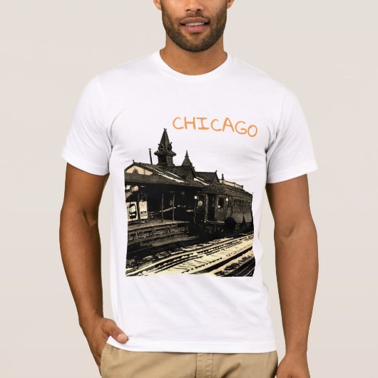 Chicago L 1950 Wasserfarbe Sepia Fotograf U-Bahn T-Shirt (Vorderseite)