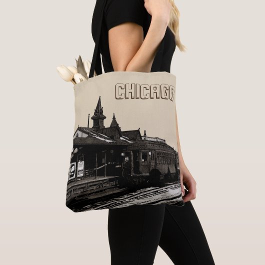 Chicago L 1950 Wasserfarbe Sepia Fotograf U-Bahn Tasche (Von Nahem)