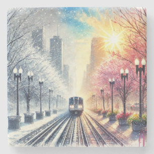 Chicago 'L' Bahn Saisonaler Untersetzer Stone
