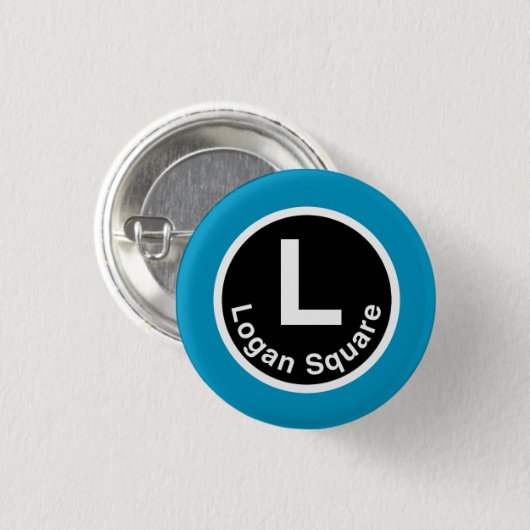 Chicago L Logan quadratisches Blue Line Button (Vorne & Hinten)