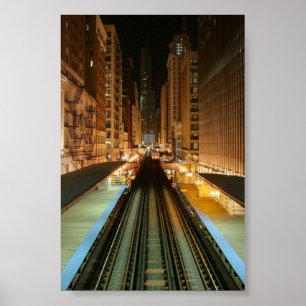 Chicago "L" Station nachts Poster