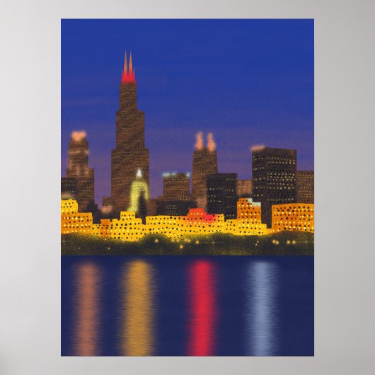 Chicago Lake Skyline bei Nacht Poster (Vorne)