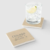 Chicago Latitude Longitude Steinuntersetzer (Seitenansicht)