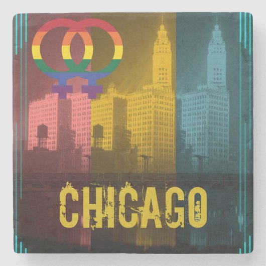 Chicago Lesbian Interest farbenfrohe Pride Gay Steinuntersetzer (Vorderseite)