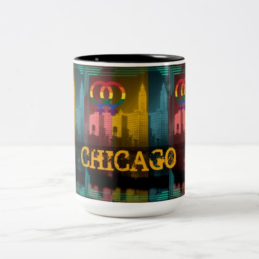 Chicago Lesbian Interest farbenfrohe Pride Gay Zweifarbige Tasse (Mittel)