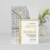 Chicago Liebe Locator | Städtische Hochzeit Folieneinladung (Stehend vorne)