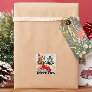 Chicago Lieben Mince Pies Cityscape Quadratischer Aufkleber