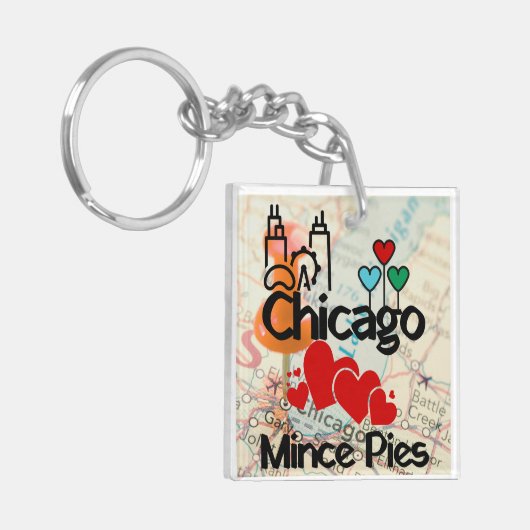 Chicago Lieben Mince Pies Cityscape Schlüsselanhänger (Vorderseite links)