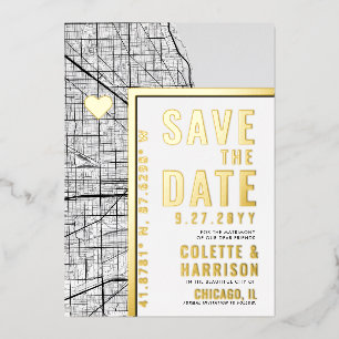 Chicago Liebesort-Finder   Hochzeit Save the Date Folieneinladung