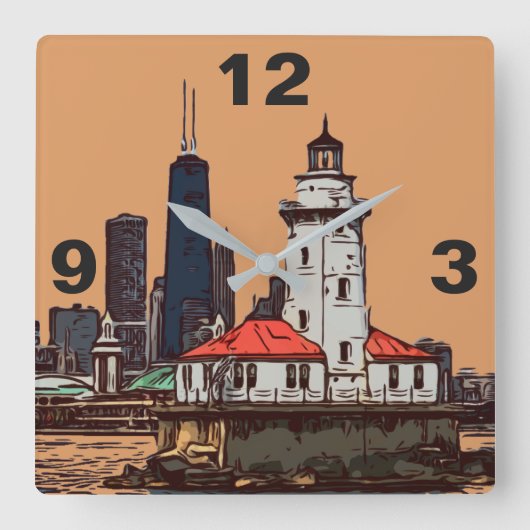 CHICAGO LIGHTHOUSE QUADRATISCHE WANDUHR (Vorderseite)
