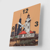 CHICAGO LIGHTHOUSE QUADRATISCHE WANDUHR (Winkel)
