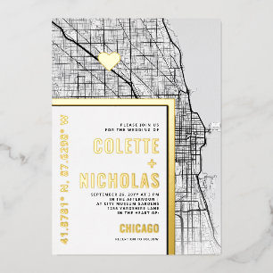 Chicago Love Locator   Stadt Themen Hochzeit  Folieneinladung