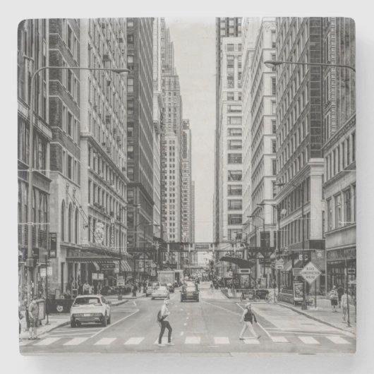 Chicago Madison Street Grayscale Stone Untersetzer (Vorderseite)