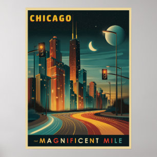 Chicago Magnificent Mile Vintag Poster