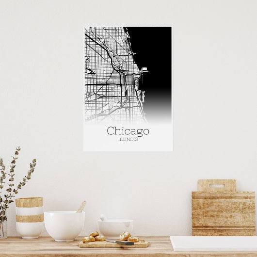 Chicago Map - Illinois IL - City Map Poster (Küche)