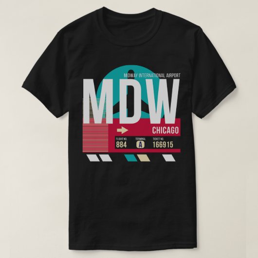 Chicago MDW Airport Code Gepäckmarke E T-Shirt (Design vorne)