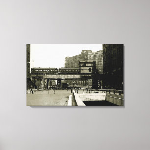 CHICAGO MERCHANDISE MART TROLLEY ZUG WATERCOLOR LEINWANDDRUCK