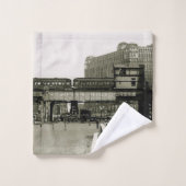 CHICAGO-MESSE-LAUFKATZE-ZUG-AQUARELL BADHANDTUCH SET (Waschlappen)