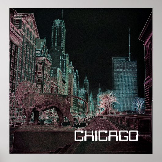 CHICAGO MICHIGAN AVENUE @ ART MUSEUM 1967 NEON POSTER (Vorne)