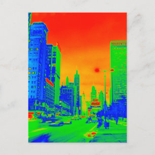 Chicago Michigan Avenue @ Night 1967 Neon Colorful Postkarte