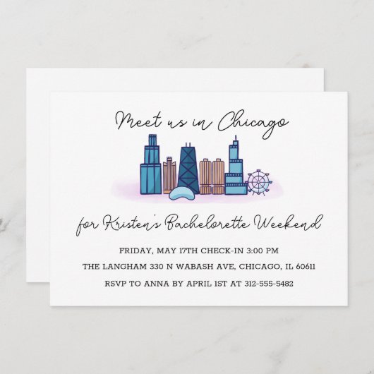 Chicago Minimalistisch Bachelorette Einladung (Vorne/Hinten)