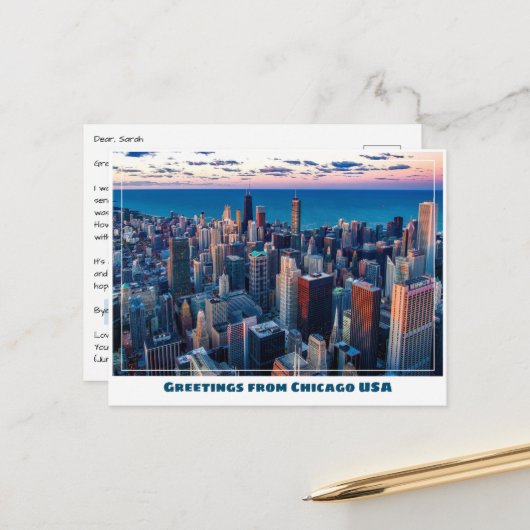 Chicago mit Lake Michigan Postkarte (Vorderseite/Rückseite Beispiel)