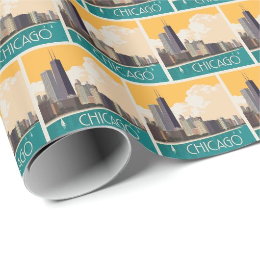 Chicago | Modern Skyline Geschenkpapier (Rolleneckpunkt)
