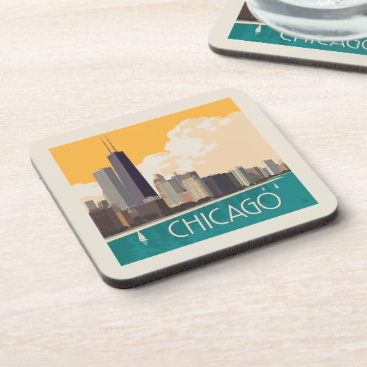 Chicago | Modern Skyline Getränkeuntersetzer (Linke Seite)