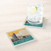 Chicago | Modern Skyline Glasuntersetzer (Schrägansicht)