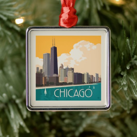Chicago | Modern Skyline Ornament Aus Metall (Baum)