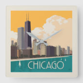 Chicago | Modern Skyline Quadratische Wanduhr (Vorderseite)