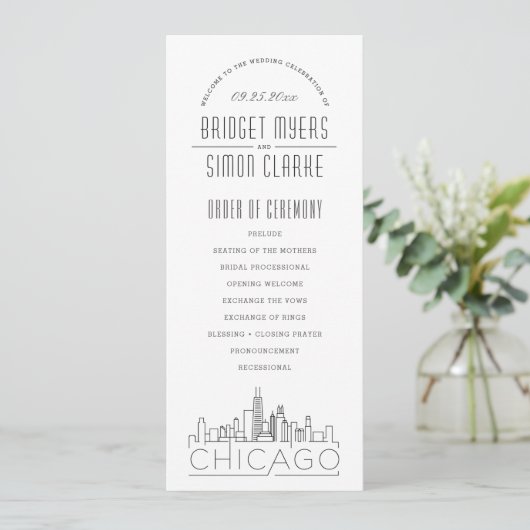 Chicago | Modernes Hochzeitsprogramm für Deko Einladung (Stehend Vorderseite)
