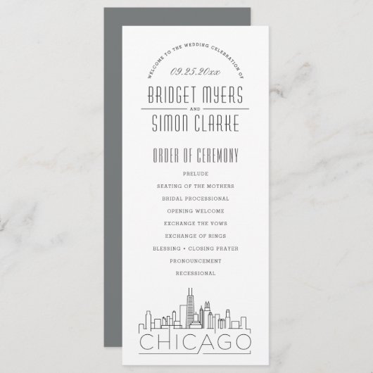 Chicago | Modernes Hochzeitsprogramm für Deko Einladung (Vorne/Hinten)