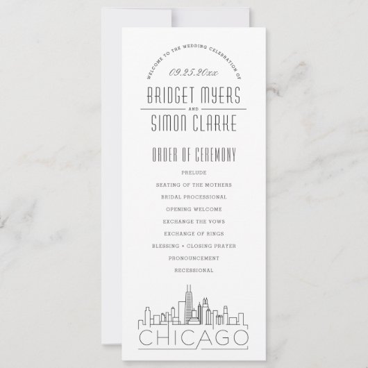 Chicago | Modernes Hochzeitsprogramm für Deko Einladung (Vorderseite)