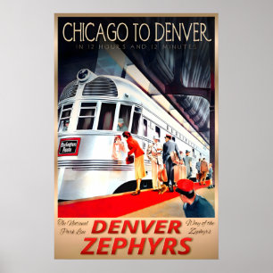 Chicago nach Denver Zephyr Burlington Route Neu Poster