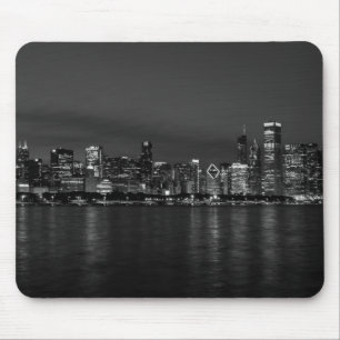 Chicago Nacht Stadtlandschaft Graustufen Mousepad