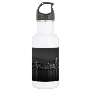 Chicago Nacht Stadtlandschaft Graustufen Trinkflasche