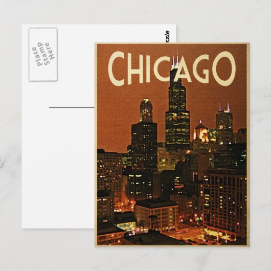 Chicago nachts postkarte (Vorne/Hinten)