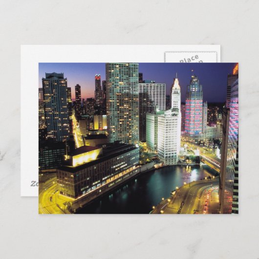 Chicago nachts postkarte (Vorne/Hinten)
