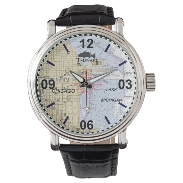 Chicago Nautic Chart Watch Armbanduhr (Vorderseite)