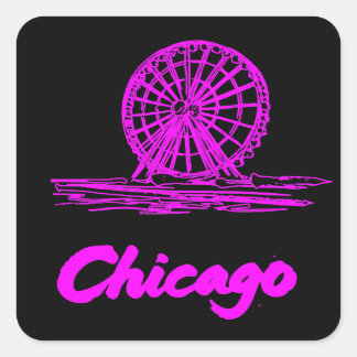 Chicago Navy Pier Riesenrad Neon Pink Quadratischer Aufkleber