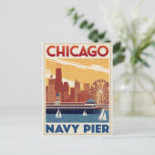 Chicago Navy Pier Skyline Retro Postkarte (Stehend Vorderseite)