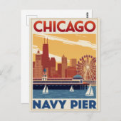 Chicago Navy Pier Skyline Retro Postkarte (Vorne/Hinten)
