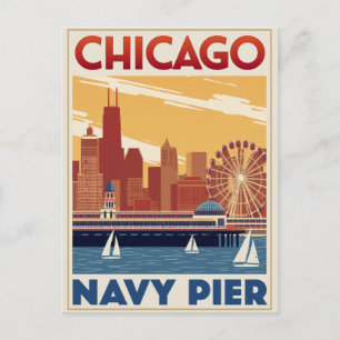 Chicago Navy Pier Skyline Retro Postkarte