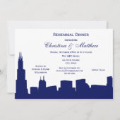 Chicago Navy Skyline Silhouette Probe Dinner Einladung (Vorderseite)