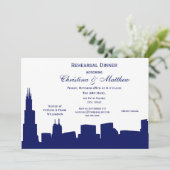 Chicago Navy Skyline Silhouette Probe Dinner Einladung (Stehend Vorderseite)