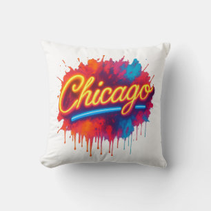 Chicago Neon Street Art Splash Kissen