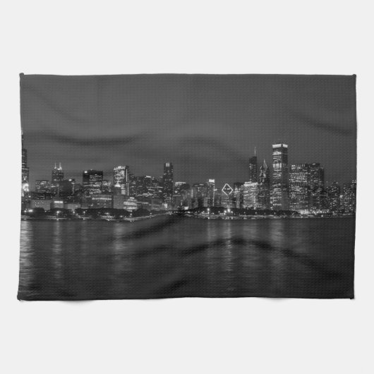Chicago Night Cityscape Grayscale Geschirrtuch (Horizontal)